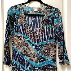 Alberto Makali navy, turquoise, gold embellished top, size large